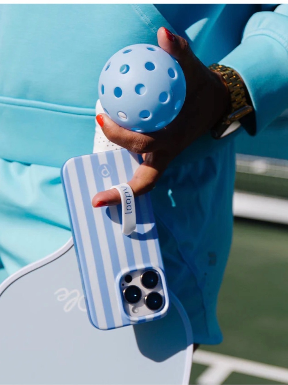 Loopy Case Light Blue & White Striped iPhone Case with Loop Grip - Picture 3 of 9